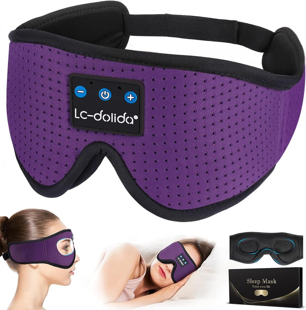 LC-dolida Sleep Headphones, Sleep Mask Bluetooth Wireless Music Eye Mask, Sleeping Headphones for Side Sleepers Sleep Mask with Bluetooth Headphones Ultra-Thin Stereo Speakers Perfect for Sleeping (Elegant Purple)