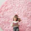 OLANLY Pink Round Rugs for Bedroom - Machine Washable, 9 ft Circle Area Rugs for Living Room, Soft and Fluffy Shaggy Carpet for Teen Girls and Boys, Nursery Rooms, Dorms, Home Decor Aesthetic