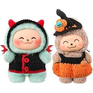 Simgoing 2 Sets Halloween Doll Clothes for 17 cm Doll Cute Pumpkin Demon Costume Outfit Set Fits 6.7 Inch Clothes Accessories for Halloween Holiday Daily Costume