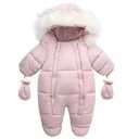 CYTAFE Baby Girl Boy Snowsuit Cute Down Jacket Hooded Romper Light Puffer Padded Jumpsuit Infant Winter Outwear Pink 6-12 Months