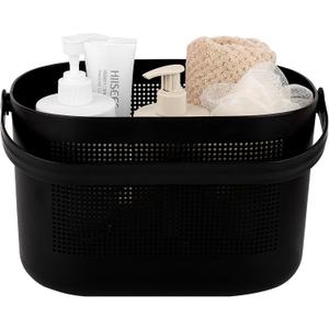 UUJOLY Plastic Storage Baskets with Handles, Shower Caddy Shelf Organizers Basket for Bathroom, Kitchen, Dorm Room, Black