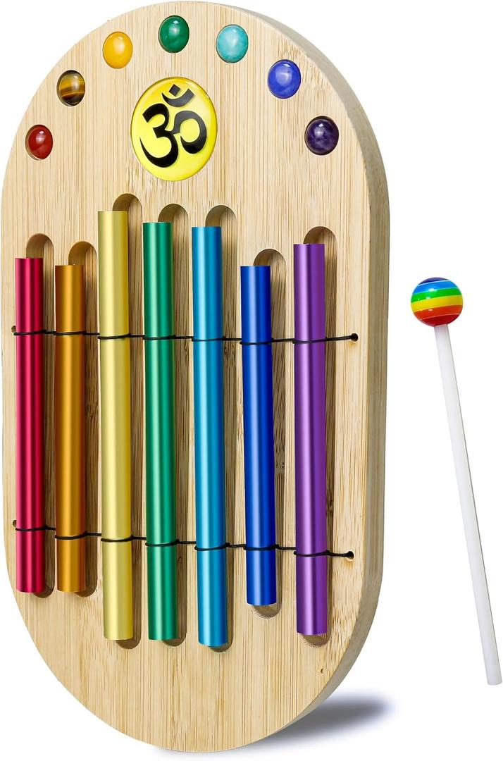 Chakra Wind Chime for Meditation, 7 Chakra Hanging Decor with Colorful Energy Ornaments, Healing Spiritual Home Decor for Yoga Room, Boho Wall Art Gift for Women & Meditation Lovers