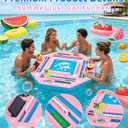 Charm&Cstay 36" Foldable Floating Mahjong Table for Pool, Poker & Dominoes | Carry Bag Included, Dual-Size Tile Grooves, Built-In Chip Areas, Phone Grooves & Snack Area, for Pool & Hot Tub Use, Pink