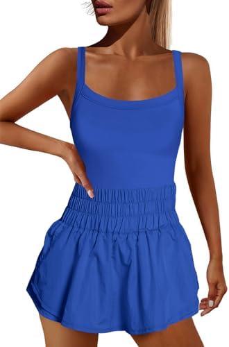 Nirovien Womens Tennis Dress with Shorts Running Skort Atheletic Romper Dress One Piece Jumpsuits(Klein Blue), Small