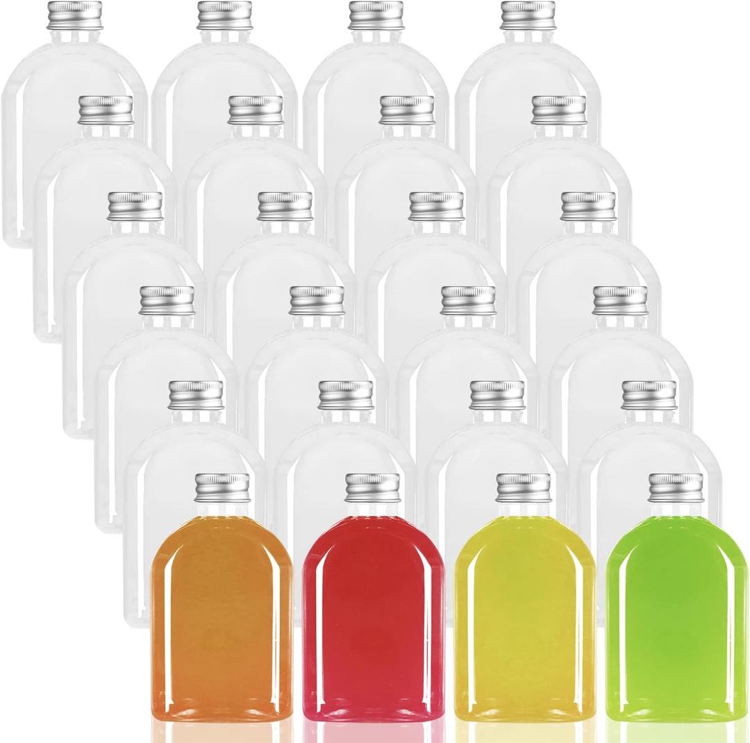 Plastic Bottles with Caps,24 Pack Clear Juice Bottles Flask Bottle Reusable Mini Beverage Container,Clear Bulk Drink Containers with Lids for Juicing, Smoothie, Drinking and Other Beverages (4 Oz)