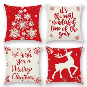 Christmas Throw Pillow Covers 18x18, Christmas Pillows Cover for Patio Couch, Reindeer Snowflake Merry Christmas Holiday Xmas Winter Pillow Case for Christmas Decoration, 4 Pack