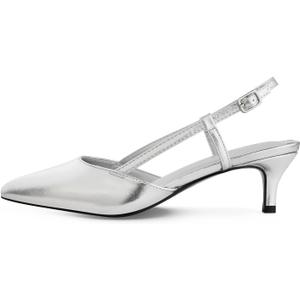 GENSHUO Low Kitten Heels Women's Slingback Dressy Pumps Pointed Closed Toe Ankle Strap Elegant Wedding Pumps Formal Comfortable Shoes (7)