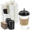 AOZITA 120 Sets-12 oz Coffee Cups with Lids, 120 Sets Paper Cups with Sleeves, Lids, Straws Disposable Paper Cups, To Go Coffee Cups for Hot & Cold Drinks