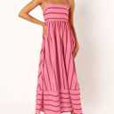 chouyatou Women's Striped Back Smocked Maxi Dress Sexy Spaghetti Strap Cut Out Flowy Swing Long Dress (Pink, M)