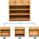 DEAYOU Bamboo Desk File Organizer, 13" Document Letter Tray Sorter with 2 Adjustable Shelves, 4 Tier Mail Organizer Countertop, Paper Storage Holder Box Cubby for Magazine, Office, Home, School