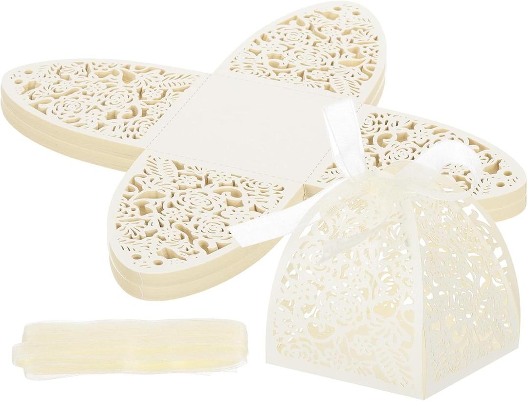 PATIKIL 2.36x2.36x2.76 Inch Favor Boxes, 50 Pcs Candy Party Gift Boxes for Wedding Mother's Day Easter Anniversary Christmas Graduation Celebration, Cream