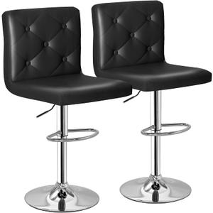 VECELO Adjustable Bar Stools with Back, Bar Height Stools for Kitchen Counter, Bar Stools Set of 2, X-Large Size, 17.3" D x 16.5" W x 45" H, Black