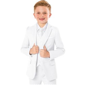 Boys Formal Suit 5 Piece Set, Toddler Tuxedos for Wedding, Suits for Teens Boy Dress School Clothes (4, White)