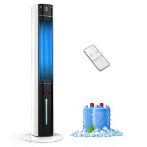 EXNOS Evaporative Air Swamp Cooler - 38inch Cooling Fans that Blow Cold Air for Bedroom, Portable Tower Fan with 3L Water Tank, Ice Packs, Remote Control, 3 Speeds