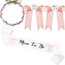 Xinnun 4 Pieces Mom to Be Sash Baby Shower Decoration Pink Bow Themed Sash for Mommy and Dad Corsage Pin with Sage Green Leaf Flowers Crown for Baby Shower Party Favors Gender Reveal (Pink)