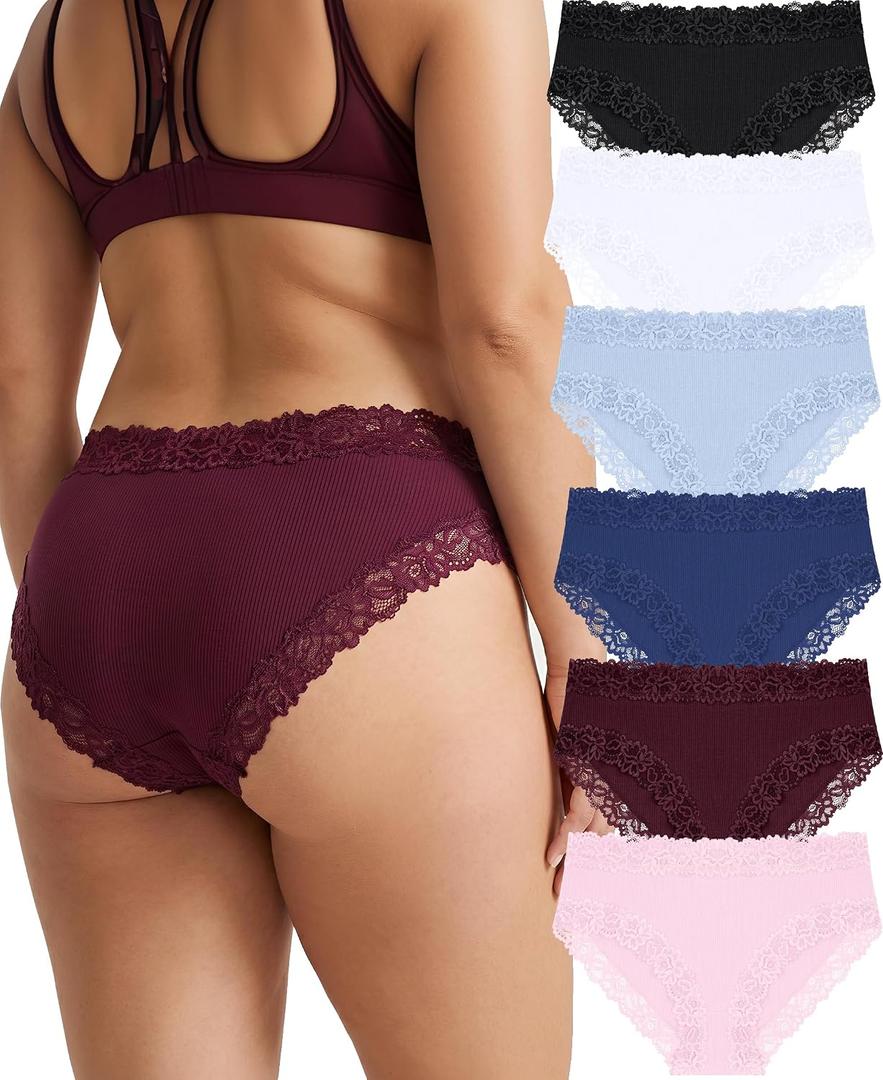 Cotton Underwear for Women Sexy Bikini Panties Lace Waist Lingerie Ladies (L)