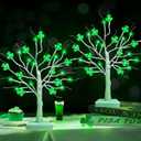 Prelit & Timer - St. Patrick's Day Tree Decorations, 2 Pack 18 Inch Tabletop Lighted Birch Tree with Lucky Shamrocks Lights 24 Green Lights Battery Operated St. Patrick's Day Decoration Indoor Home