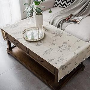 COMFEELING Coffee Table Cloth Rustic Style Living Room Center End Table Cover with Pocket, Cotton Linen Tablecloth (Grey Wildflower,23.6×63 Inch)