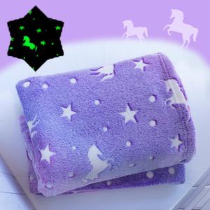 Unicorn Throw Blankets Glow in The Dark Soft Throw Blanket for Girls Boys with Storage Bag, Gifts for Holiday Birthday, Kids Blanket, Day Care Home Travel Use, 50"x60" Purple