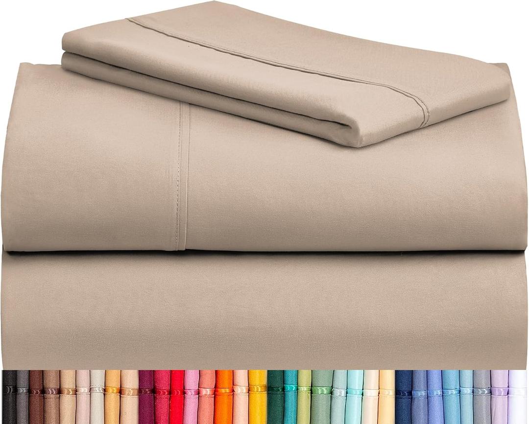 LuxClub Twin XL Sheets - Soft Twin Bed Sheets for-Boys-and-Girls-3 PC Deep Pockets 18" Eco Friendly Wrinkle Free-Kids-Fitted Sheets Machine Washable Hotel Bedding Silky Soft - Light Khaki Twin XL