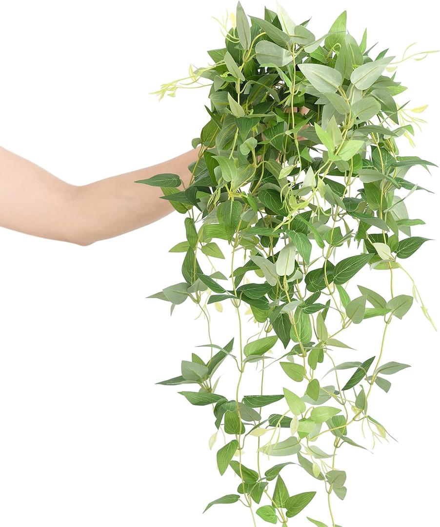 Ling's moment Artificial Clematis Hanging Bush, 4pcs Filler Vines Fake Greenery Garland for Wedding Bouquet/Backdrop/Arch and Home Decoration