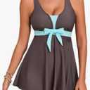 Aleumdr Women Printed Two Piece Tankini Swimsuits Tummy Control Swim Dress High Waisted Boyshort with Pockets L