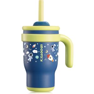 KXIAOCHEN Toddler Tumbler With Straw Spill Proof 14 Oz, Kids Tumbler With Handle Insulated Stainless Steel BPA-Free Keeps Drinks Cold up to 24 Hrs for Travel Cup Holders Outdoors, Navy Blue Spaceman