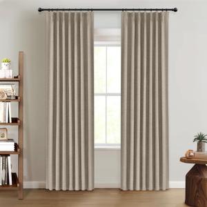 100% Blackout Shield Linen Pinch Pleated Curtains Blackout, Pleated Drapes with Hooks 86 Inch Long 2 Panels Set, Linen Blackout Curtains for Bedroom & Living Room, 40" W x 86" L, Faux Linen