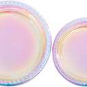 Supernal 120 Pcs Iridescent Sparkle Plastic Plates,Disposable Plates for Party Valentine's Day Mother's Day and Easter, Clear Neon Rainbow Plastic Plates,60 Pcs Dinner Plates and 60 Pcs Dessert Plates