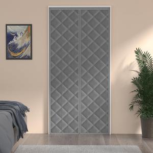 Magnetic Thermal Insulated Door Curtain, Durable Oxford Cloth&Thicken Polyester Fiber Fill Made, Fits Door Size 34" x 80" Soundproof Door Curtain Weatherproof and Windproof. (34" x 80", Grey)