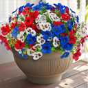 18 Pcs Artificial Fake Pansy Flowers for Outdoor, UV Resistant Faux Silk Pansies Patriotic Flowers for Outside for Planter Front Door Porch Patio Window 4th of July Home Decor (18, Red, White, Blue)