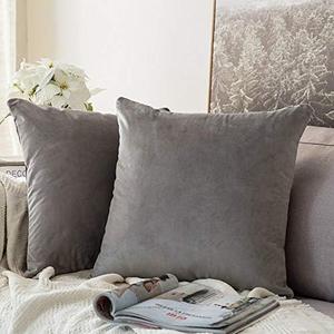 MIULEE 24x24 Inch Euro Sham Velvet Pillow Covers, Set of 2 Large Square Decorative Pillows -Grey Super Soft for King Bed, Sofa, Couch, Accent Chairs with Hidden Zipper