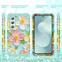 Compatible with Galaxy S25 FE Case,3 in 1 Oil Painting Flower Pattern Heavy Duty Shockproof Protection Silicone Rubber Bumper+Hard PC Protective Cover for Samsung S25 FE 6.7",Green Flower