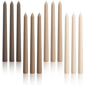 Viyffo 10-Inch Taper Candles, 12-Pack Smokeless & Unscented Long Burning Taper Candlesticks, Hand-Poured Candles for Home Dcor, Weddings & Dinner, Brown