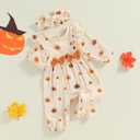 Halloween Baby Girl Outfit Infant Fall Clothes Long Sleeve Bubble Romper Pumpkin Bodysuit Jumpsuit with Headband (Newborn)