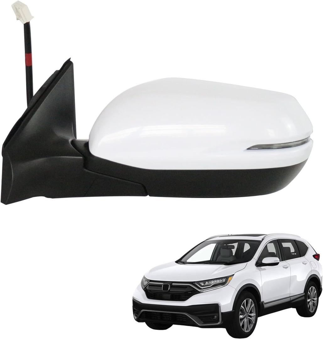Side Mirror Car Door Mirror Fits for HONDA CRV 2017-2022 Left Driver Side | Power Adjustable Glass |Signal |Heated |Blind Sport Monitor | Paint to Match |HO1320318 | White (LH)