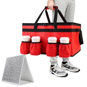 CIVJET Insulated Food Delivery Bag with 4 Cup Holder and Bottom Support, XX-Large Insulated Grocery Bags Keep Food Hot/Cold, Cooler Bags with Drink Carrier, Food Carrier Catering Bag for Events, Red
