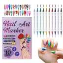 10-Color Metallic Glitter 3D Nail Art Pen Set, Double-Ended Dotting & Coloring Pens, Soft + Hard Tips, DIY Nail Art Creative Graffiti Tool