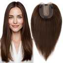 MY-LADY Human Hair Toppers for Women Real Human Hair Thin 10 * 12CM Silk Base with Lace 130% Density Clip in Remy Hairpieces 18 Inch Medium Brown