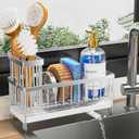 Cisily Sponge Holder for Kitchen Sink, Sink Caddy Organizer with High Brush Holder, Kitchen Countertop Organizers and Storage Essentials, Rustproof 304 Stainless Steel (Silver, 9.25″)