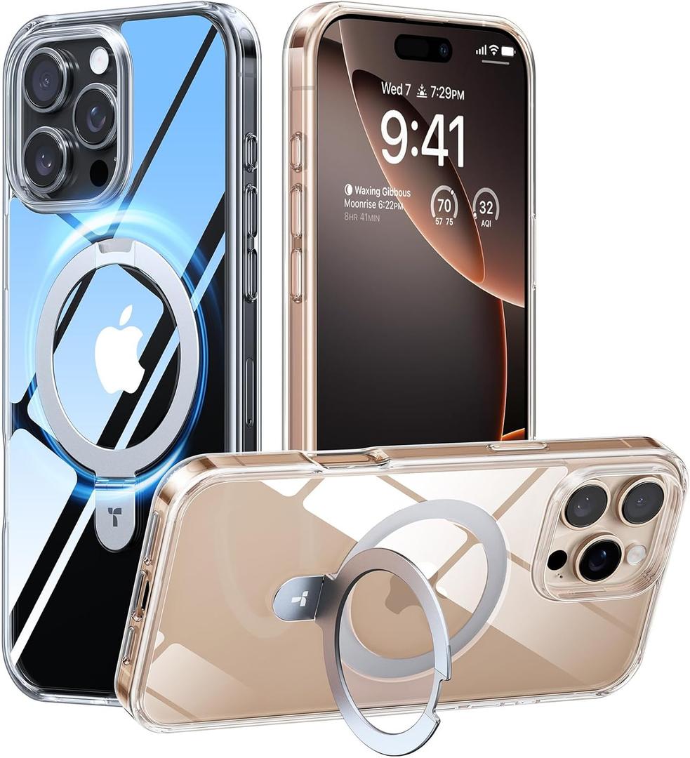 TORRAS for iPhone 16 Pro Max Case Clear with Stand, [Fit for MagSafe][Shockproof Military Grade Protection] Slim Magnetic Phone Case for iPhone 16 Pro Max 6.9" 2024, Clear | with Stand, Fit for MagSafe, Slim, Magnetic, 6.9"