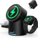 ZEEHOO 3 in 1 Charging Station for Apple Devices, Mag-Safe Charger Stand, Qi2 15W Auto-Rotating Wireless Charging Station for iPhone 16/15/14/13/12 Series& AirPods& iWatch (Black)
