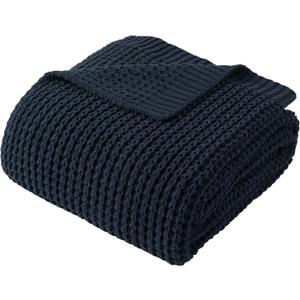 Bunnikins & Clover Navy Blue Throw Blanket for Couch, Knitted Blue Blanket Throw 50''x60'', Super Soft Waffle Navy Throws for Chair Sofa Home Decor