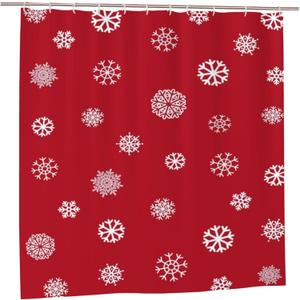 JOOCAR Christmas Shower Curtain Red Snowflake Bath Curtain Winter Holiday Shower Curtain for Bathroom Decor with Hooks 72x72 Inch