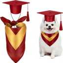 Huhumy 2 Pcs Dog Graduation Cap and Bandana Costumes with Tassels 2026 Dog Cat Graduation Hat Scarf Gown Adjustable Washable Grad Outfits Gifts for Medium Small Pet Supply(Claret)