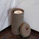 Handmade Cotton & Jute Toilet Paper Holder Woven Toilet Paper Stand & Storage Basket with Lid, Freestanding Organizer for Bathroom, Fits 3 Mega Rolls 14" x 7''