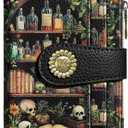 Bookshelves Skull Goth Gothic Small Rfid Women Wallet Bifold Zipper Coin Pocket PU Leather Compact Cash Credit Card Holder Travel Wallet Female Ladies Teen Girls 1 ID Window 10 Card Slots