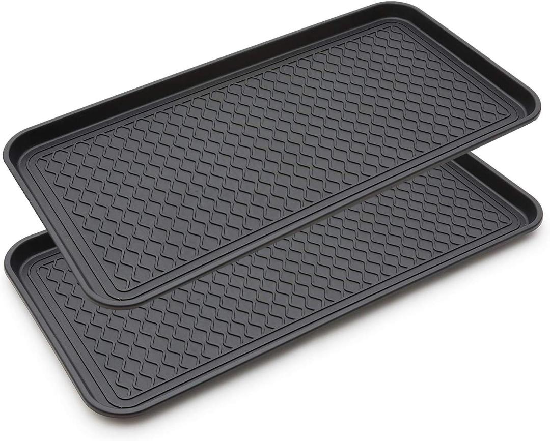 2 Pack Large Multifunctional Tray Mat Washable Indoor or Outdoor Tray Mat for Shoes Boots Plants Pots Paint Tins Pet Bowls Car Storage, 30 x 15 x 1.2 Inches (Black)