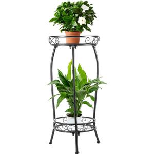 Plant Stand Indoor Outdoor 2 Tier 27" Tall Metal Potted Holder Rack Flower Pot Stand Heavy Duty Plant Shelf Rustproof Iron Multiple Plant Round Supports Rack for Planter Corner Garden Balcony Patio