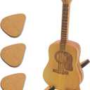 5 x CashBeat Wooden Guitar Pick Box with Stand & 3 Picks, Engraved Plectrum Case for Acoustic/Electric Bass/Ukulele, Mini Storage Gift for Guitarists & Musicians